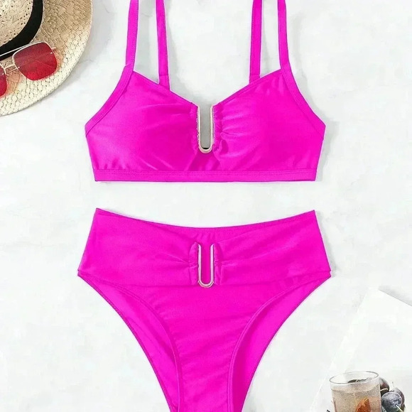 Hot Pink Women's Ruched Separated Swimwear - Picture 6 of 8